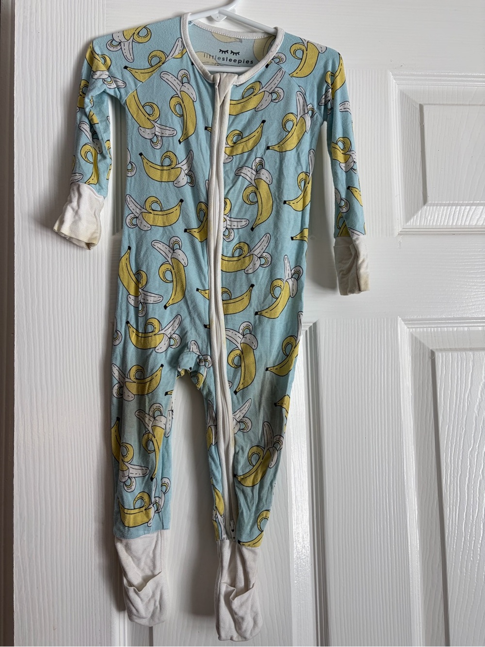 Little Sleepies Blue Banana Print Kids One-Piece Zipper Pajamas